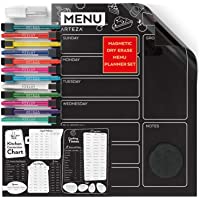 Arteza Pizarra magnética negra con planificador de comidas | 40-64 x 30-48cm | Incluye tabla de medidas para cocina + 12…